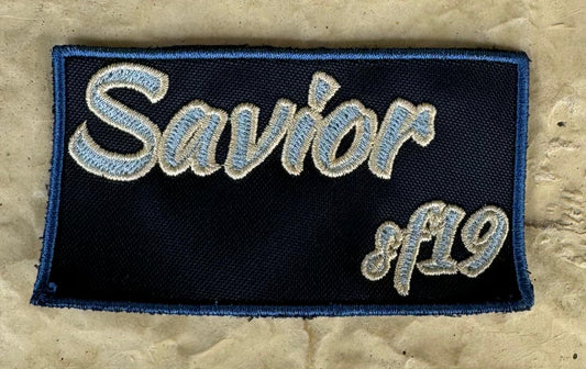 Parche Letras Azul Claro y Beige