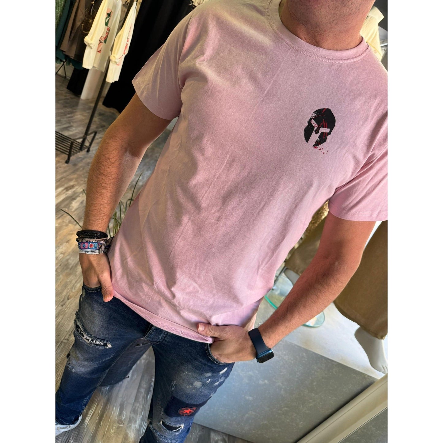 Camiseta Rosa Orgánica de Hombre con Cuello Redondo - Algodón Peinado y Sostenible | Savior.sf19