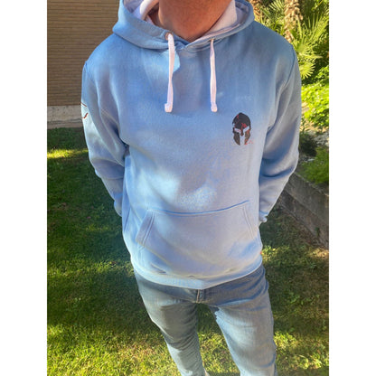Sudadera Azul Celeste Unisex con Capucha y Estampado Casco - Confort y Estilo | Savior.sf19