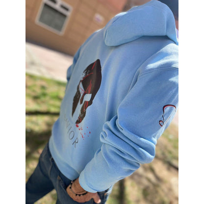 Sudadera Azul Celeste Unisex con Capucha y Estampado Casco - Confort y Estilo | Savior.sf19