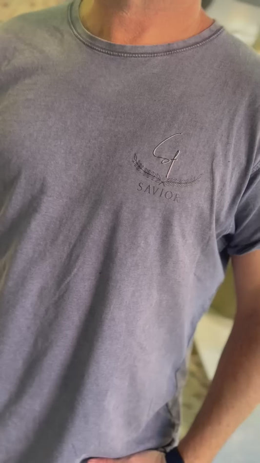 Camiseta azul jaspeado con Logo Laurel y Efecto Jeans para Hombre - Algodón de Alta Calidad | Savior.sf19