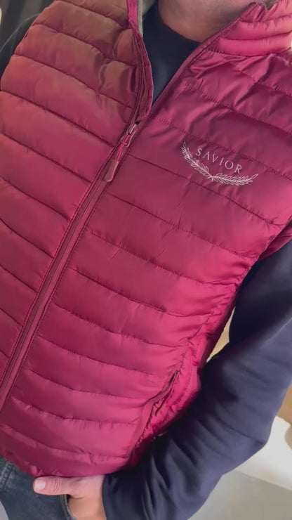 Chaleco Granate Acolchado Unisex - Tacto Pluma, Resistente al Agua y Viento | Savior.sf19