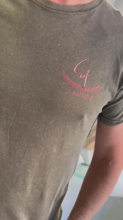 Camiseta verde militar con Logo Laurel y Efecto Jeans para Hombre - Algodón de Alta Calidad | Savior.sf19